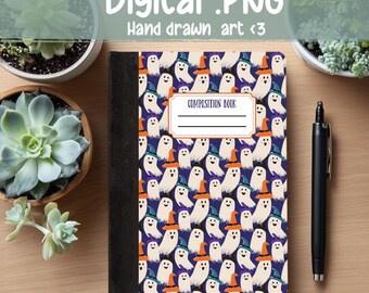Couverture de bloc-notes Halloween Ghost : PNG imprimable pour la rentrée (6,9 x 10 po.)