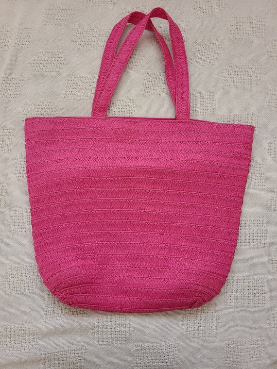 Bright Pink Straw Tote - image 1