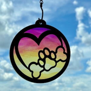 Dog Lover SVG | Paw Print Sun Catcher | Pet Memorial Cut File | Laser File For Lasers & Glowforge | Laser Cut DIGITAL FILE only