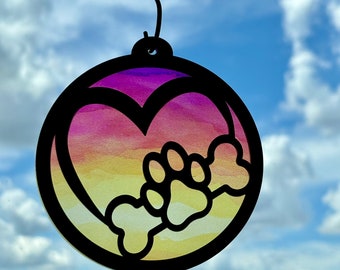 Dog Lover SVG | Paw Print Sun Catcher | Pet Memorial Cut File | Laser File For Lasers & Glowforge | Laser Cut DIGITAL FILE only