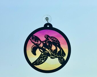 Meeresschildkröte Sonnenfänger SVG | Mama und Baby Schildkröte Sun Catcher Cut File | Laserdatei für Lightburn & Glowforge | Laser Cut DIGITALE DATEI