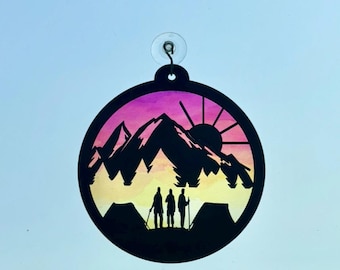 Hiking Suncatcher SVG | Mountain Sun Catcher Ornament | Tent Life Cut File | File For Lightburn & Glowforge | Laser Cut DIGITAL FILE
