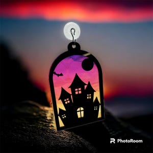 Halloween-spookhuis Suncatcher SVG | Griezelig Sun Catcher ornament gesneden bestand | Laservijl voor lasers en Glowforge | Lasergesneden DIGITAAL BESTAND