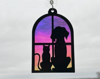 Hund & Katze Suncatcher SVG | Kätzchen Welpe Sun Catcher Schnittdatei | Laserdatei für Lightburn Glowforge | SVG Laser geschnitten Datei | *Nur DIGITALE Datei*