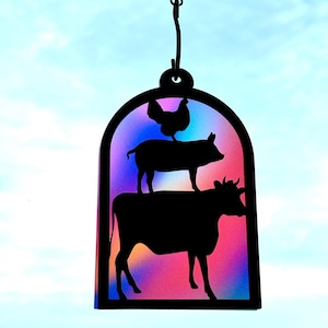 Attrape-soleil animaux de la ferme SVG | Lime à découper pour attrape-soleil de fenêtre de poulet, de porc et de vache pour lasers et Glowforge | Fichier numérique découpé au laser uniquement