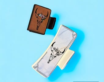 Longhorn Skull hair clip laser SVG |  Western Clip Cut File for Lightburn, GlowForge | Claw clip design | *Instant digital download ONLY