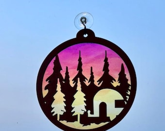 Camper Suncatcher SVG | Mountain Sun Catcher Ornament | Tent Life Cut File | File For Lightburn & Glowforge | Laser Cut DIGITAL FILE