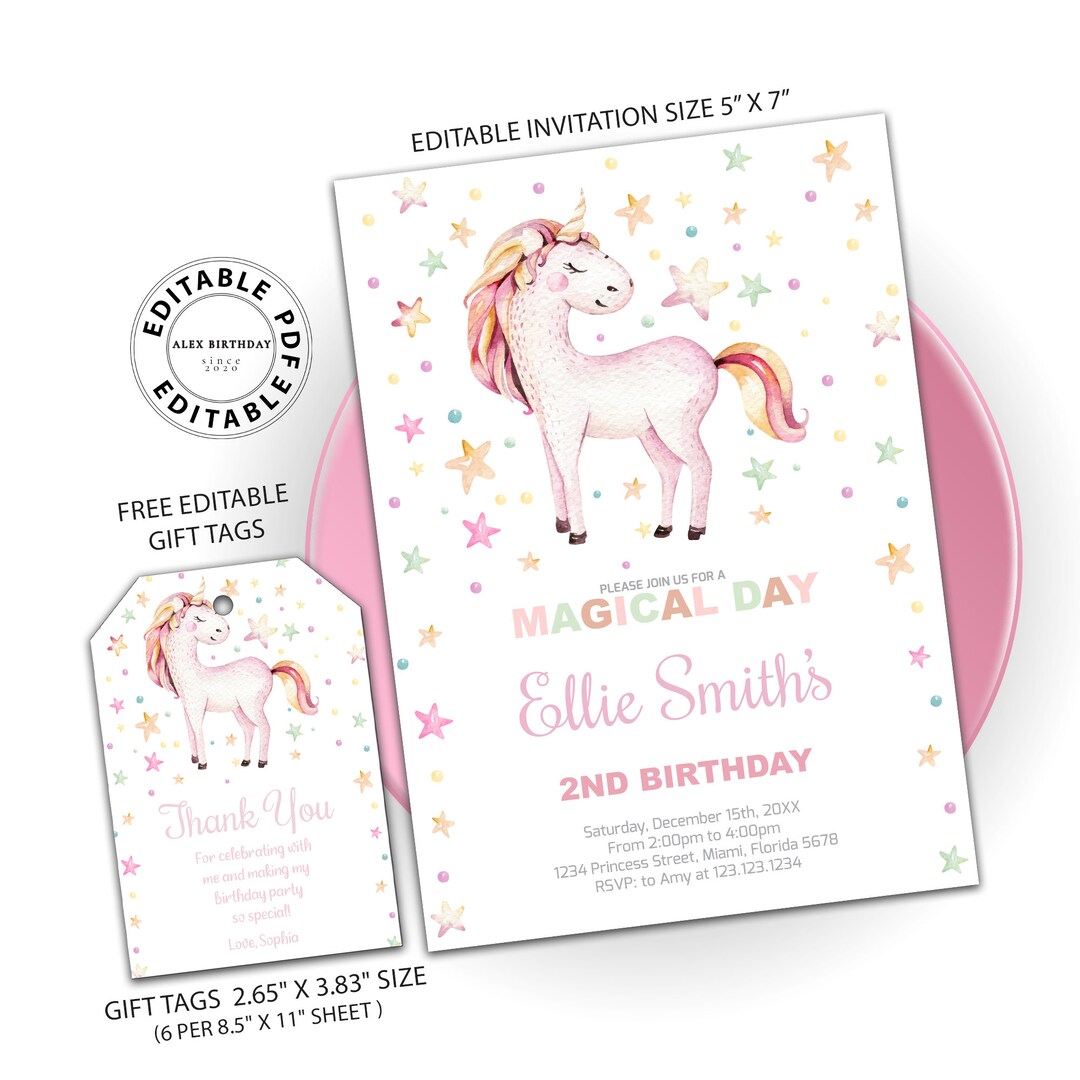 Unicorn Birthday Invitation Unicorn Invitation Free Unicorn Etsy