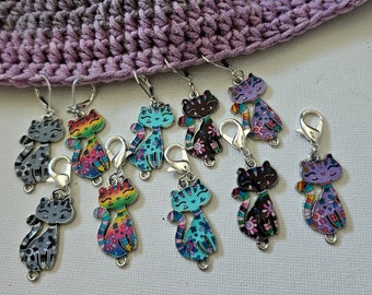 Cat Enameled Stitch Markers: Crochet/Knitting Accessories, Set of 5