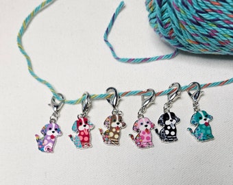 Dog Lovers Enameled Stitch Markers: Knitting Crochet Accessories, Set of 6