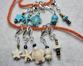 Beach Vibe Stitch Markers with Lobster Claw Clasps: Set of 5