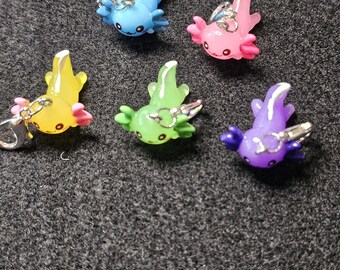 Resin Axolotl Stitch Markers: Ring Or Lobster Claw Clasp, Set of 5.