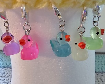 Resin Duck Crochet Stitch Markers: Assorted Colors, Lobster Clasps, Set of 5