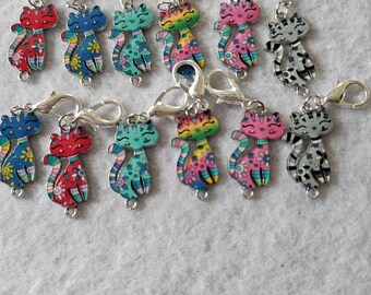 Cat Enameled Stitch Markers: Crochet/Knitting Accessories, Set of 6