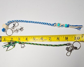 Hand Woven Keychain Set: Beaded ID Card Holder with Charms