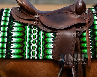 Horse Saddle Pads Western Show Blanket Green Geometric Wool Handmade Equestrian Tack