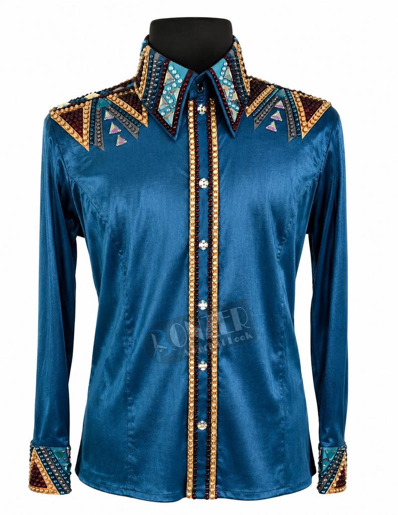 Western Show Shirt with Crystal Detail, Showmanship Competition Apparel for Cowgirls
