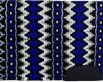 Handmade Western Show Pad: Blue & Silver Wool Saddle Blanket for Horse Riding