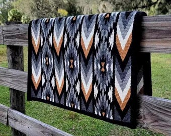 Handwoven Wool Western Saddle Pad: Black Rust Ranch Show Blanket