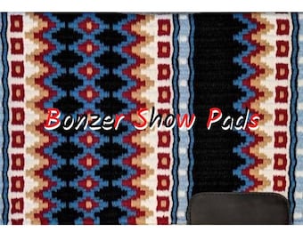 Show pad Black Base with Sky Blue Royal Blue White Burgundy & Tan goregous,combination custom saddle pad Western