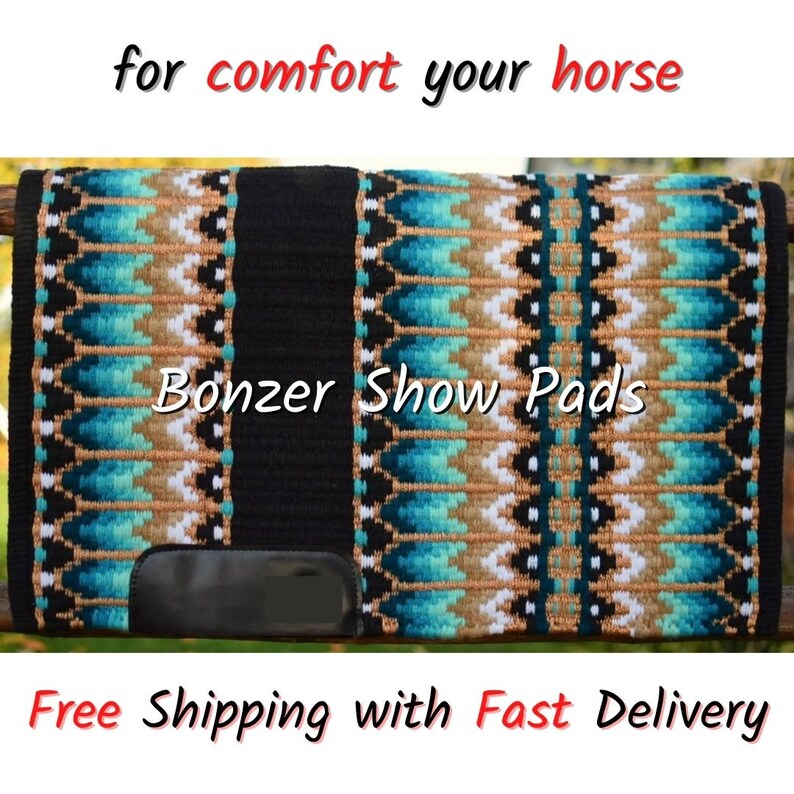 Western Show Saddle Pad/Blanket For Horses - Handmade Wool Saddle Blanket New Zealand Design Regular Size 34 L X 36 W X 1 Thick Durable Comfortable