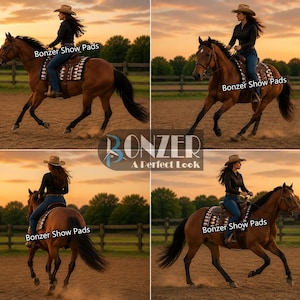 Rustic western show pads for rodeo and horsemanship competition display