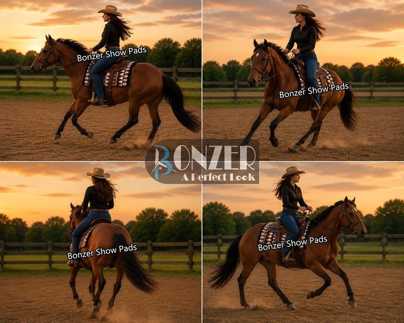 Rustic western show pads for rodeo and horsemanship competition display
