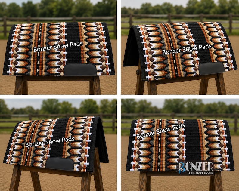 Handwoven western saddle blanket in brown and cream for horse riding