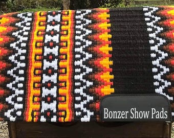 Show pad yellow white black goregous,combination custom saddle pad Western
