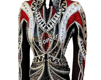 Embroidered Western Show Jacket: Rhinestone Rodeo Queen Horsemanship Shirt