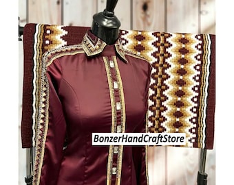 Maroon Showmanship Shirt and pad set western show shirt western saddle pad show pad horse riding pad saddle blanket women show shirt