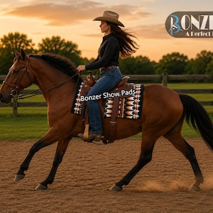 Geometric western show pad in tan and dark brown close up pattern