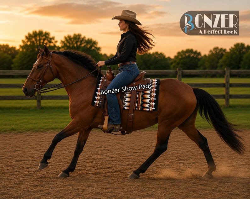 Geometric western show pad in tan and dark brown close up pattern