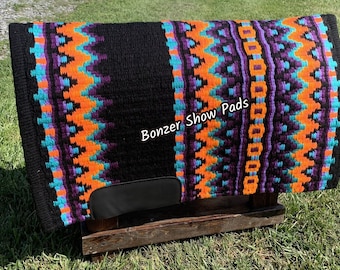 Handwoven Western Show Pad: Black Orange Teal Purple Wool Blend