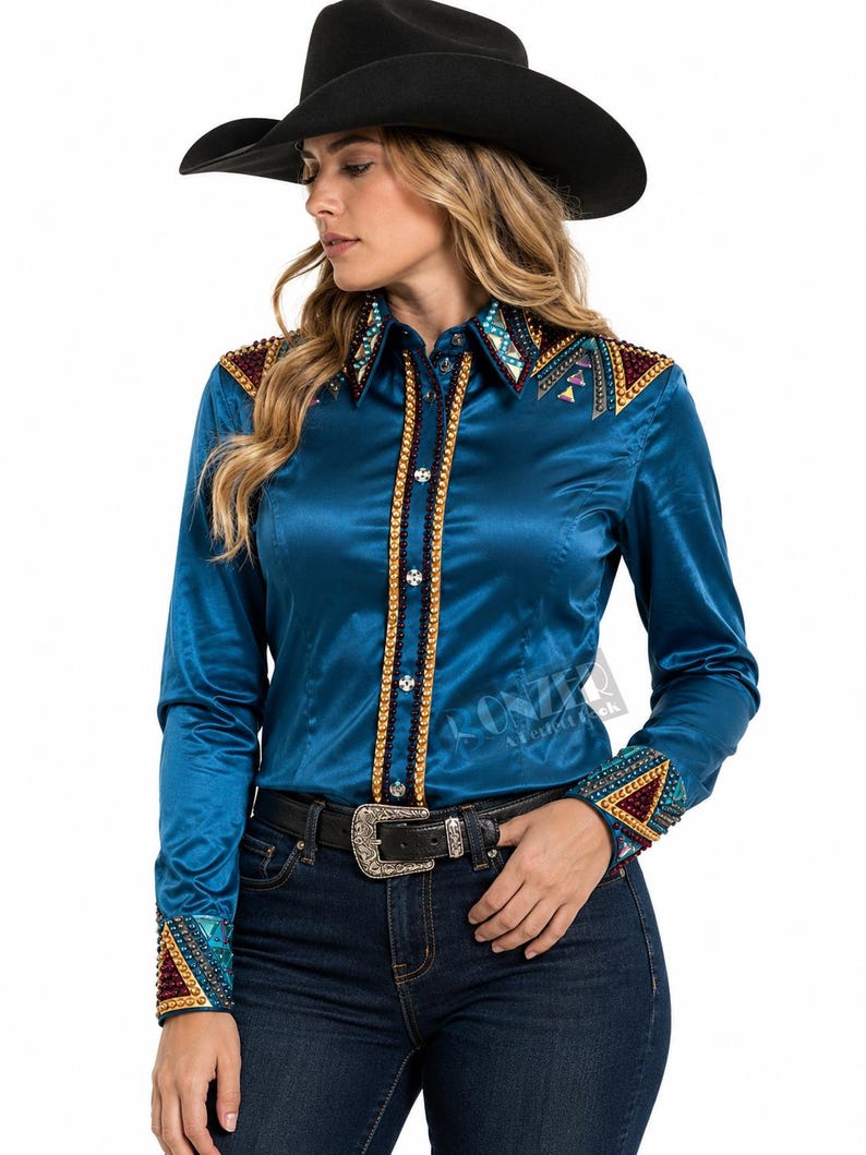Showmanship Shirt Back View with Rhinestones, Professional Horse Show Clothing