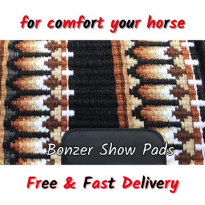 Horse riding wool saddle blanket with dark brown tribal weaving detail