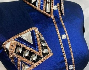 Western Royal Blue Teal and Red show shirt Showmanship shirt for women show shirt for women horse riding shirt Royal Blue Teal and Red shirt