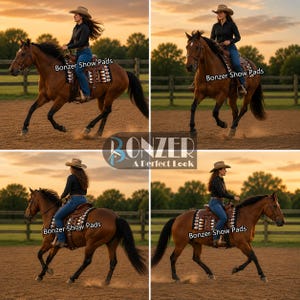 Black western show pad with rust orange tribal design side angle