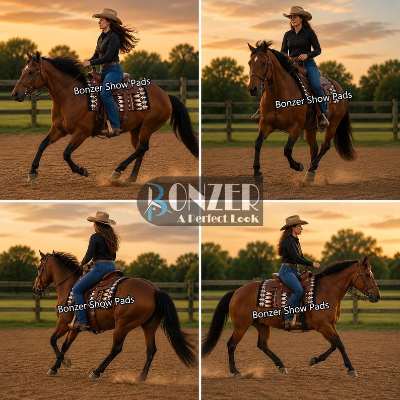 Black western show pad with rust orange tribal design side angle