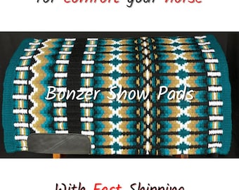 Western show blanket Turquoise Teal Golden Mustard White Black combination custom saddle pad Western Show Pad Saddle show pad