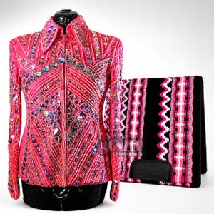 Side profile of handmade western performance jacket showing premium crystal embellishments and tailored fit