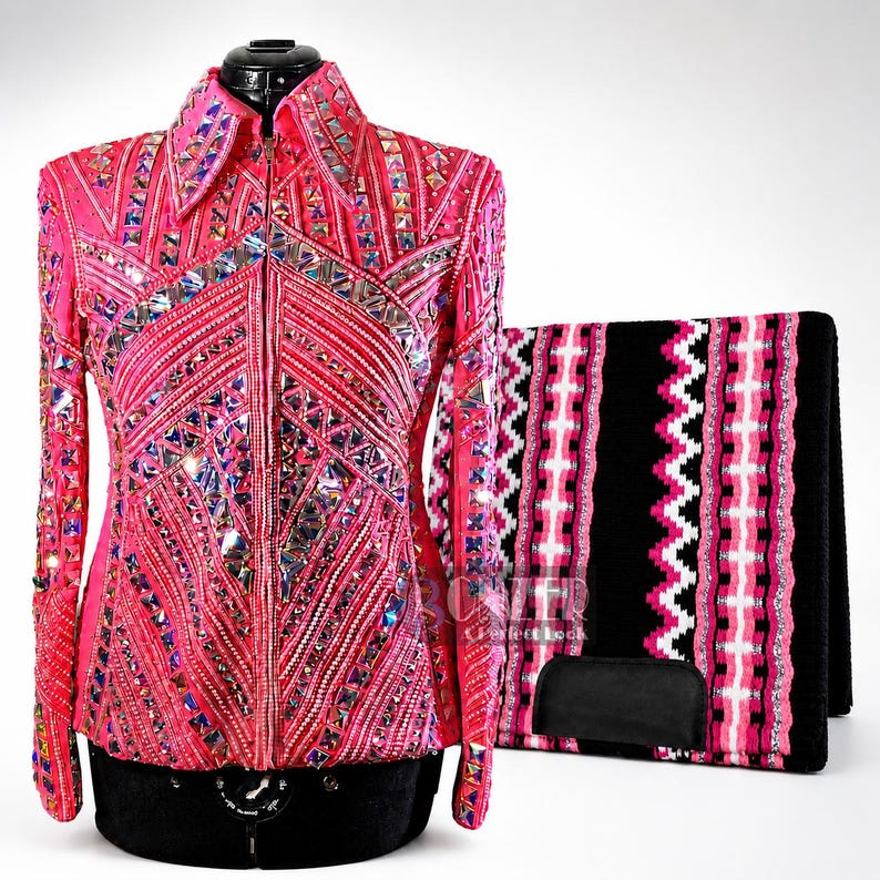 Side profile of handmade western performance jacket showing premium crystal embellishments and tailored fit