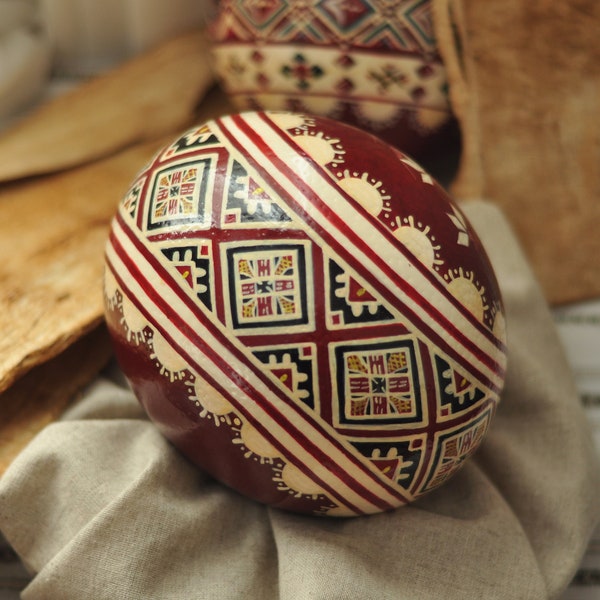 Hand painted ostrich egg shell traditional pysanka romanian painting old customs perfect gift