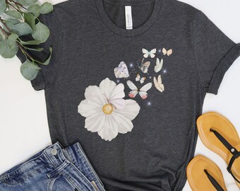 Wildflower Tshirt, Gardener Shirt, Wild Flowers Shirt, Floral Tshirt, Flower Shirt, Gift for Women, Butterfly Shirt, Gift for Gardener