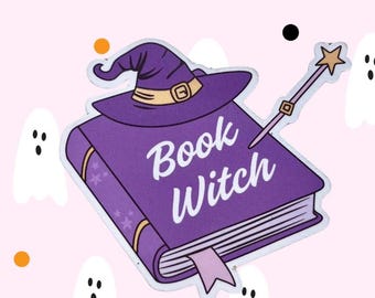 Book Witch Sticker: Pastel Gothic Ghosts, Bats, & Books