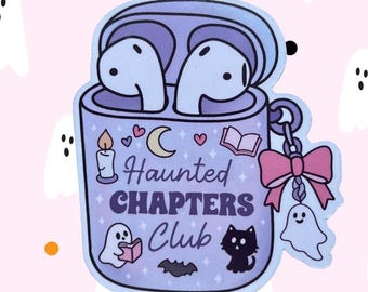 Haunted Chapters Club Sticker: Spooky Bookish Pastel Goth Vinyl Decal