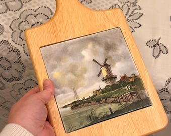 Holländisches dekoratives Schneidebrett / Wandplatte - Made in Holland - Windmühlen-Kachel-Akzent