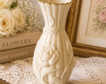 Vintage Lenox Vase mit Rosen Motiv Goldrand Vase Cottagecore Dekor