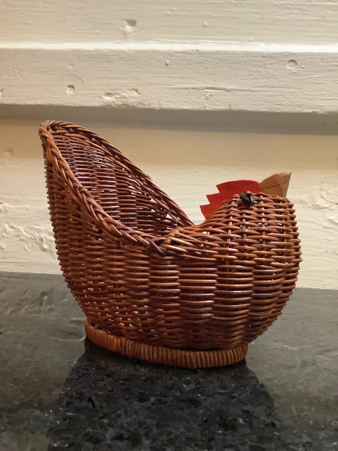 Vintage Wicker Chicken Small Holder Basket Rattan Farmhouse Etsy