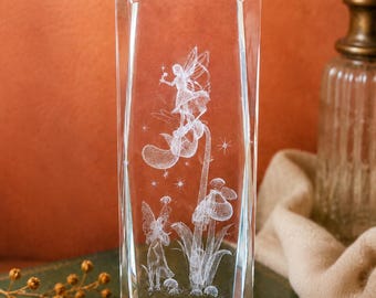 Vintage 3D Fee Kristall Block Optische Skulptur Wunderlich Fairycore Dekor Laser Gravierte Fantasy Glas Briefbeschwerer